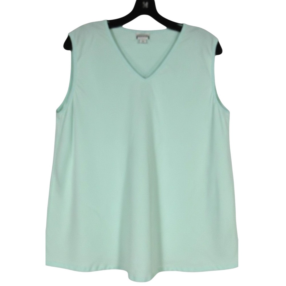 MATCH POINT Aqua MIDWEIGHT LINEN Lagenlook SLEEVELESS V-Neck Blouse/Tank Top M